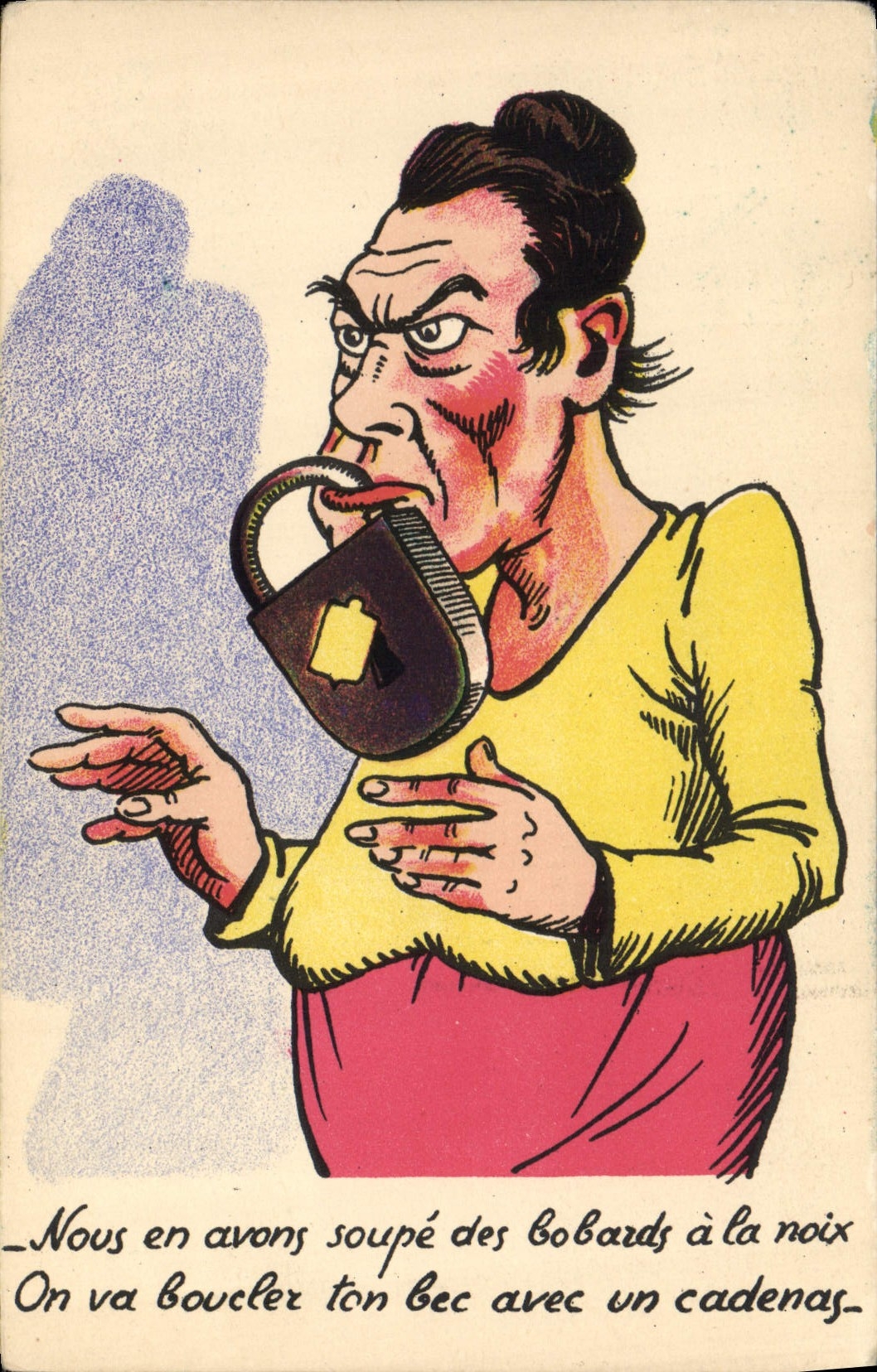 Caricature d'un homme avec un cadenas — Collection Comique 42 — Paris