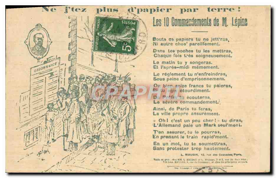 Les 10 Commandements de Mr. Lépine — publicité anti-papier jeté — éditeur L. MAUDIN, Paris