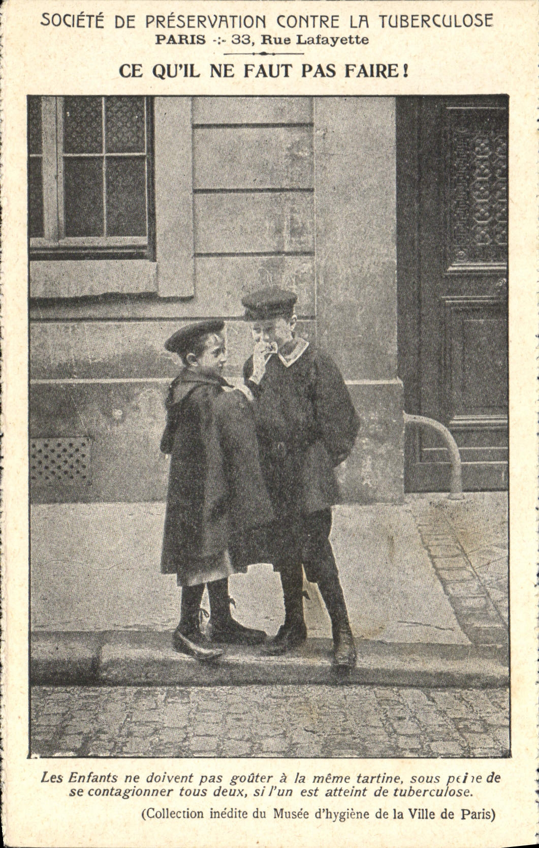 Société de Préservation contre la Tuberculose — Ce qu'il ne faut pas faire ! — Société de Préservation contre la Tuberculose, Paris, 33 rue Lafayette