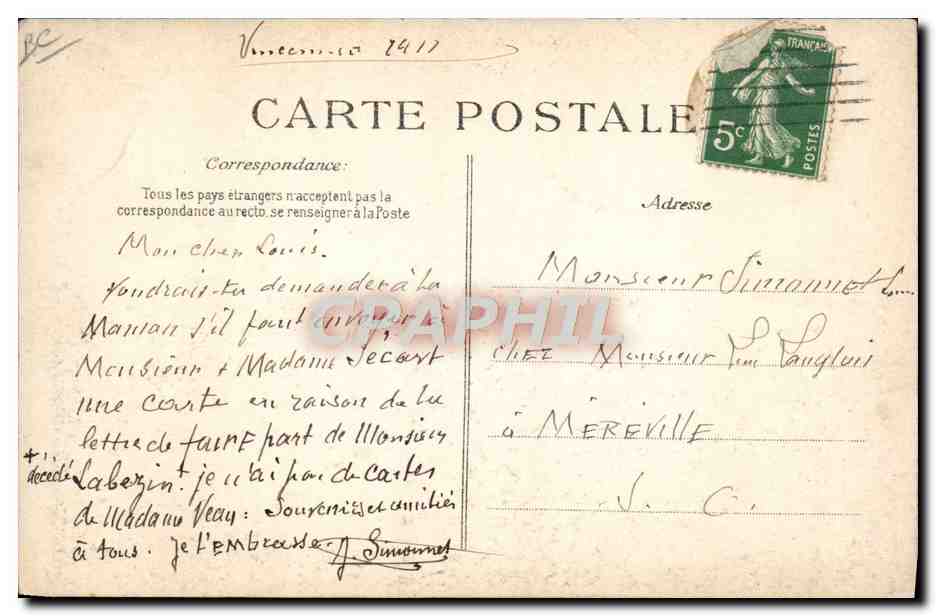 CPA Aviation Avion Circuit europeen 18 juin 2 juillet 1911 Vincennes 5eme depart Gaget sur monoplan Morane  — Rückseite