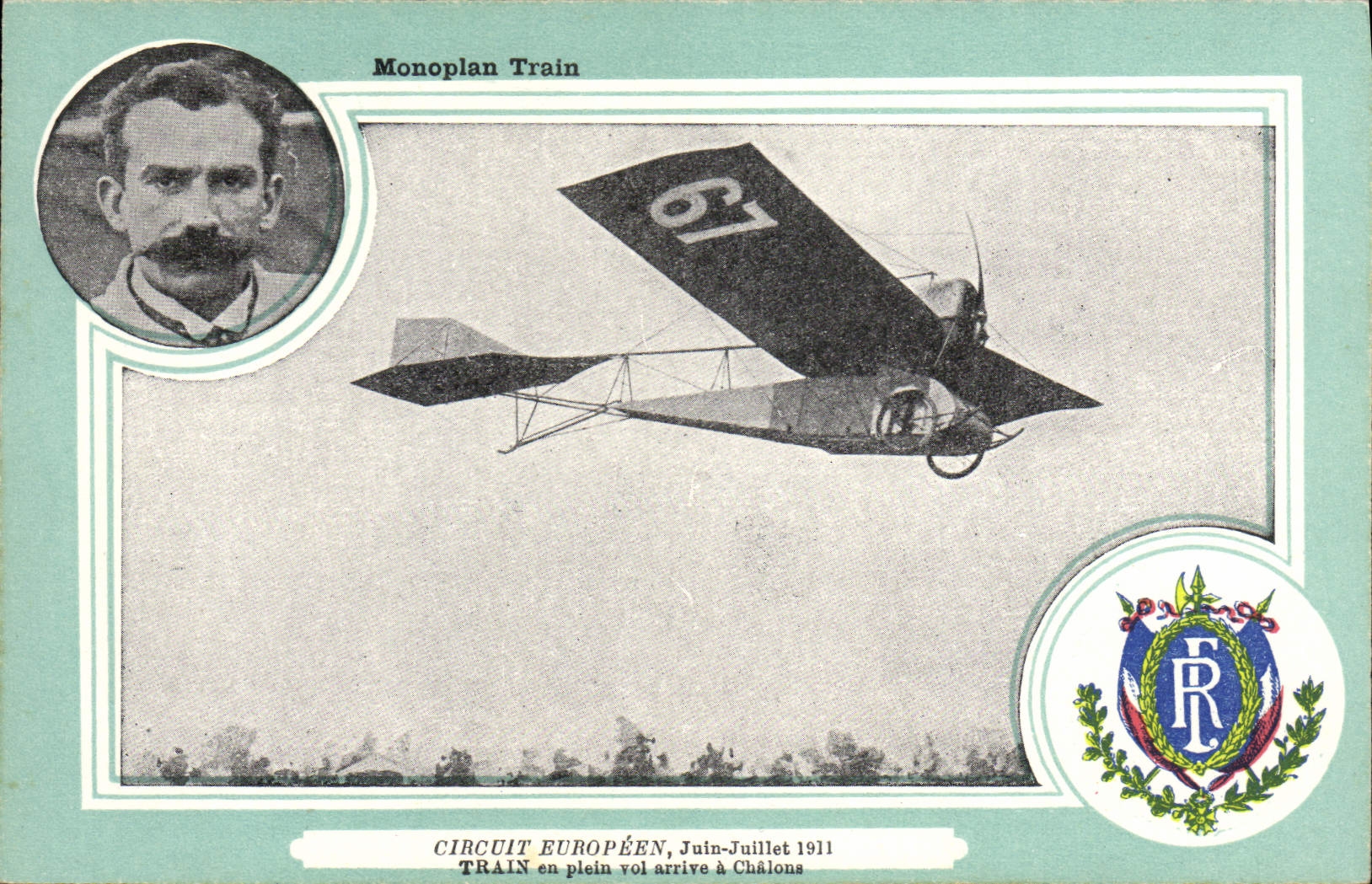 CPA Aviation Avion Monoplan Train Circuit europeen Juin Juillet 1911 Train en vol arrive a Chalons 