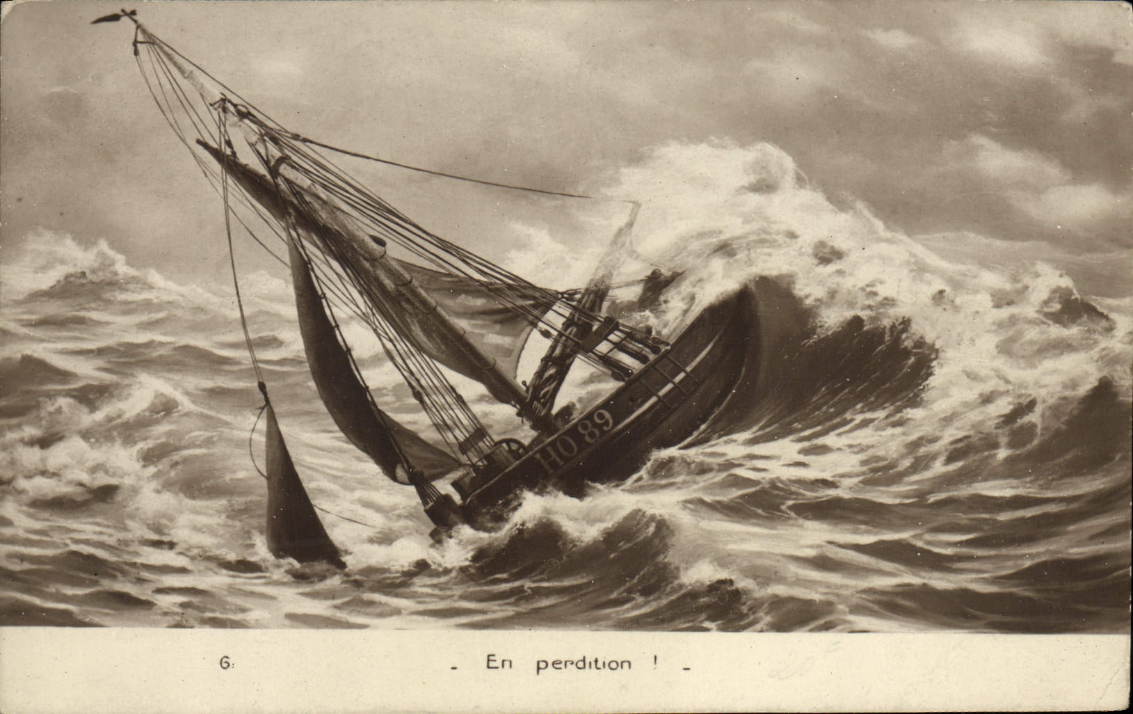 Navire en perdition — scène maritime dramatique — série 6, éditeur non visible