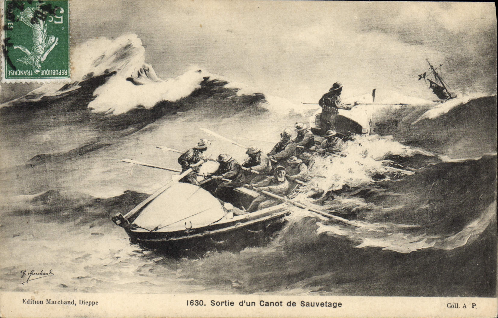 CPA Bateau Sortie d'un canot de sauvetage