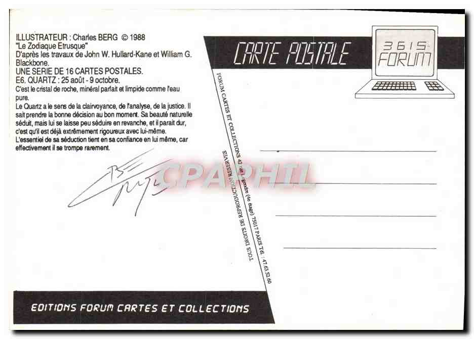 CPM Nu erotique Charles Berg Le zodiaque etrusque Quartz — Rückseite