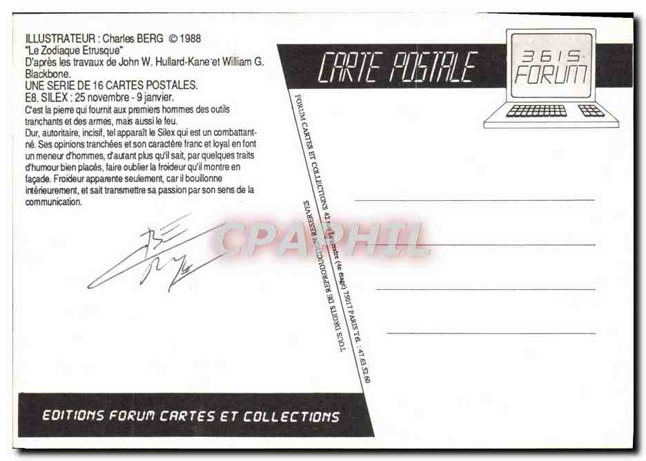 CPM Nu erotique Charles Berg Le zodiaque etrusque Silex — Rückseite
