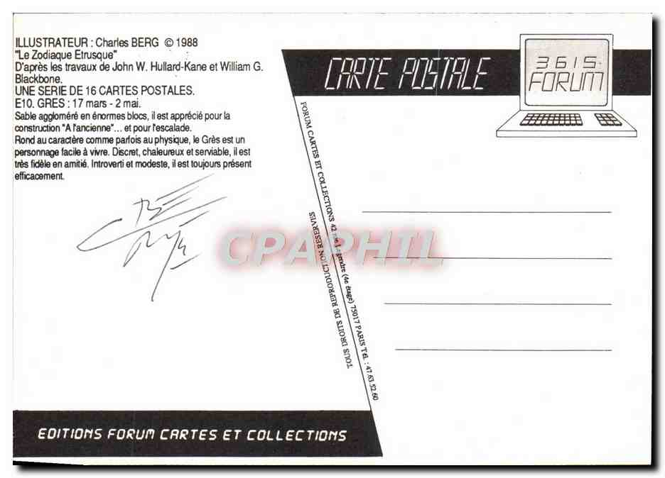 CPM Nu erotique Charles Berg Le zodiaque etrusque GRes — Rückseite