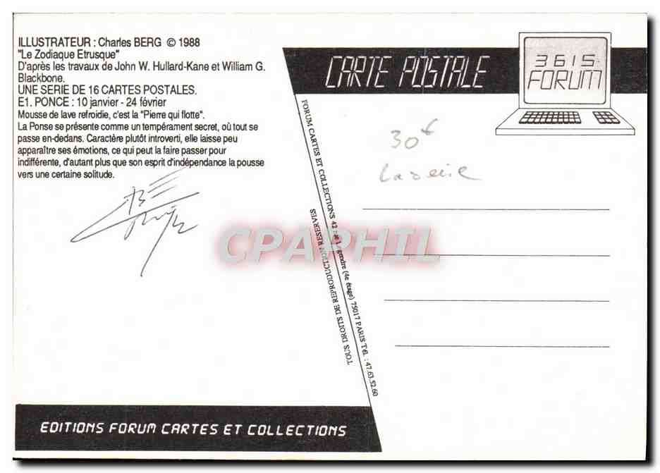 CPM Nu erotique Charles Berg Le zodiaque etrusque Ponce — Rückseite