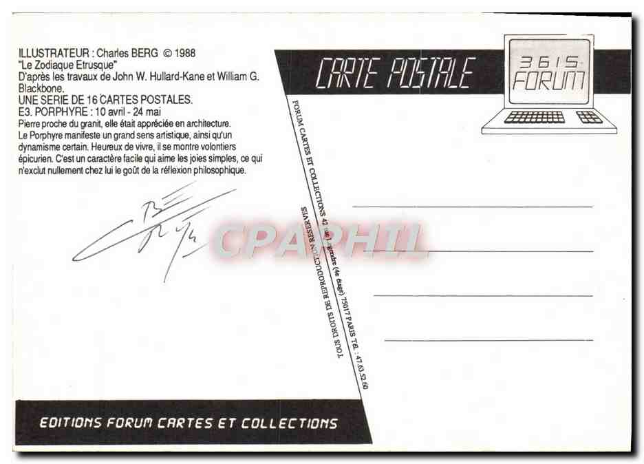 CPM Nu erotique Charles Berg Le zodiaque etrusque Porphyre — Back