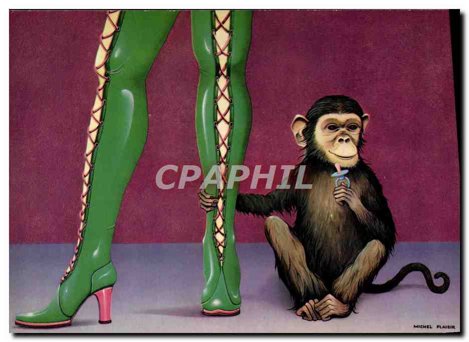 CPM Nu erotique Illustrateur King Kong II Michel Plaisir Singe Chimpanzee