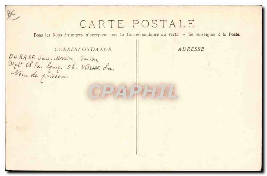 CPA Bateau La Dorade Sous marin  — Verso