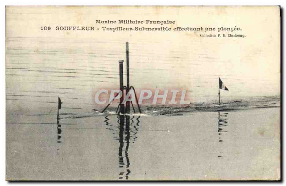 CPA Bateau Sous marin Souffleur Torpilleur Submersible effectuant une plongee