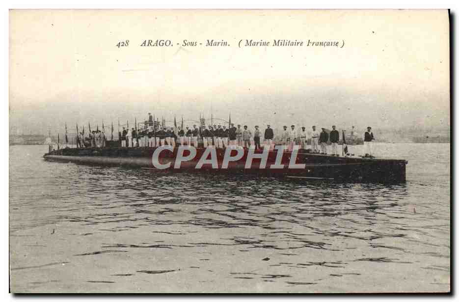 Sous-marin Arago — Marine Militaire Française — Établissements d’Impressions Phototypiques Marius Bar-Tculon