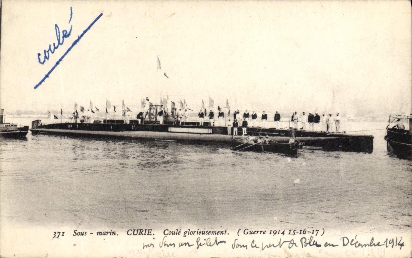 Sous-marin CURIE — Coulé glorieusement — Éditeur : Établissements d'Impressions Phototypiques Toulon, n° 371