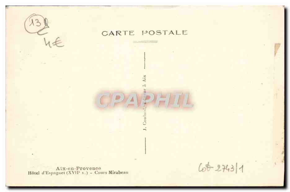 Hôtel d'Espagnet — Aix-en-Provence — J. Coulard, éditeur — Verso