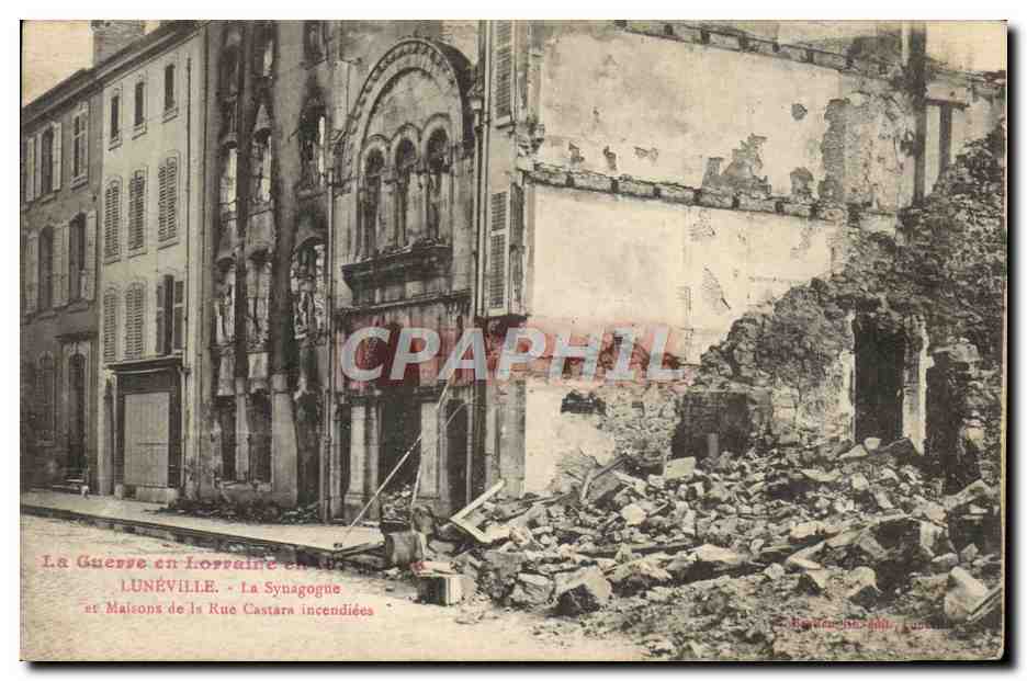 Lunéville - Die Synagoge und Häuser der Castara-Straße in Brand geraten — Antike Ansichtskarte