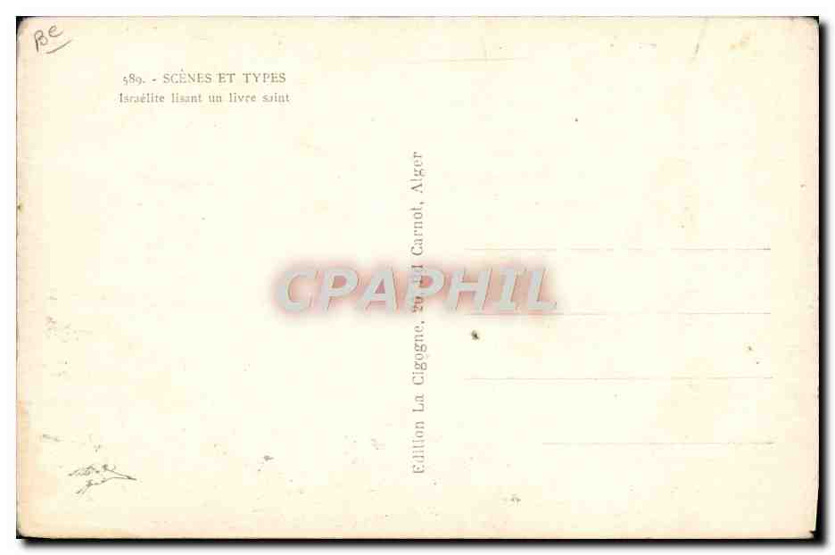 Israélite lisant un livre saint — Scènes et Types — Édition Carnot, Alger — Rückseite