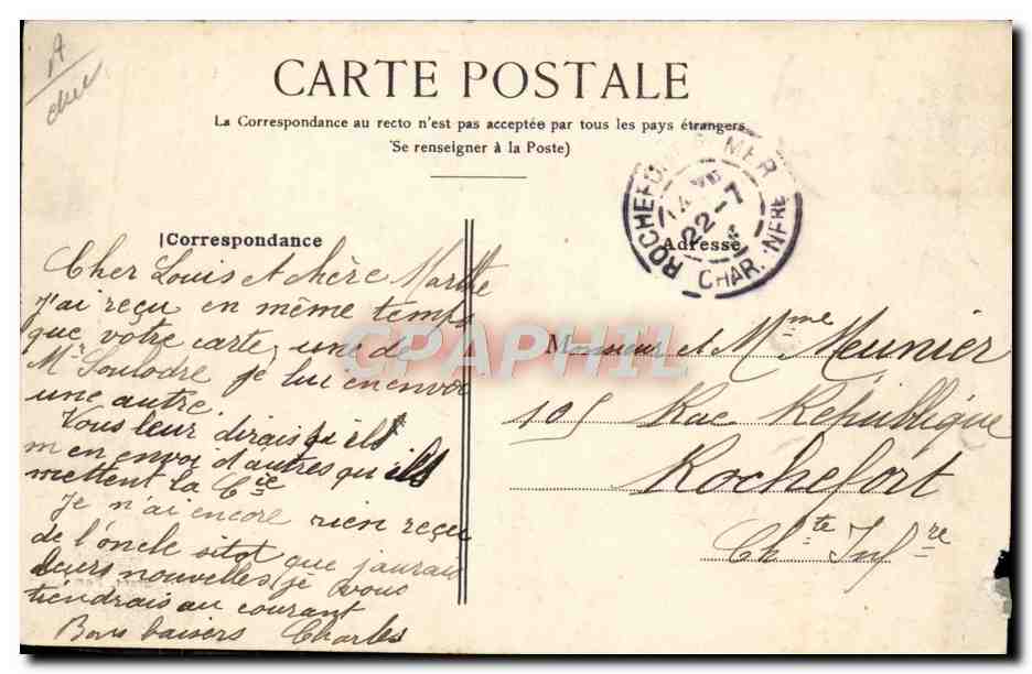 CPA Sapeurs Pompiers Lorient Inauguration de la statue de Jules Simon — Verso