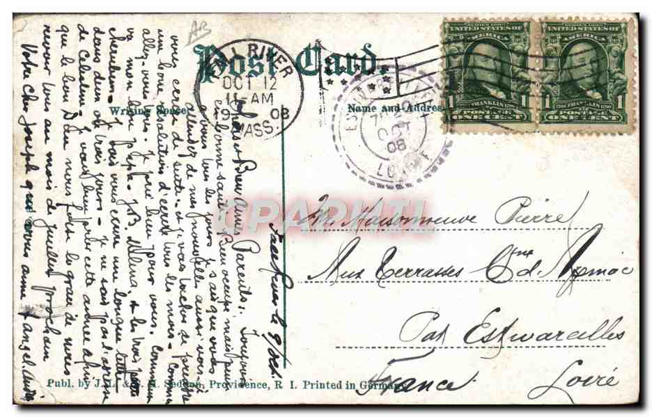 Providence — Incendio — Vanity Fair, Providence, R.I. — Copyright 1907, J.L. & P. Co. — N° 8-4 — Reverso