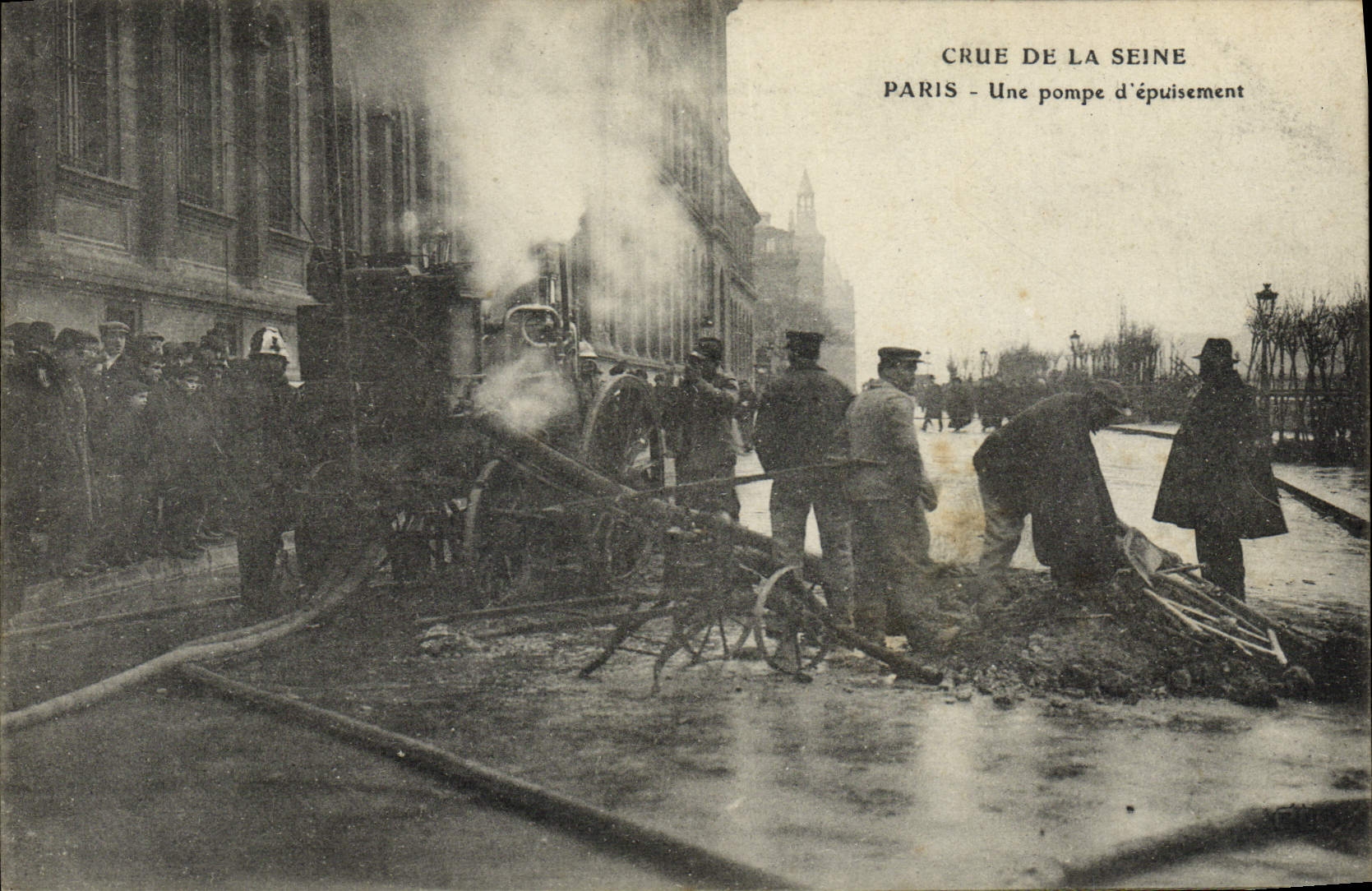Inundación del Sena — París — Una bomba de bombeo