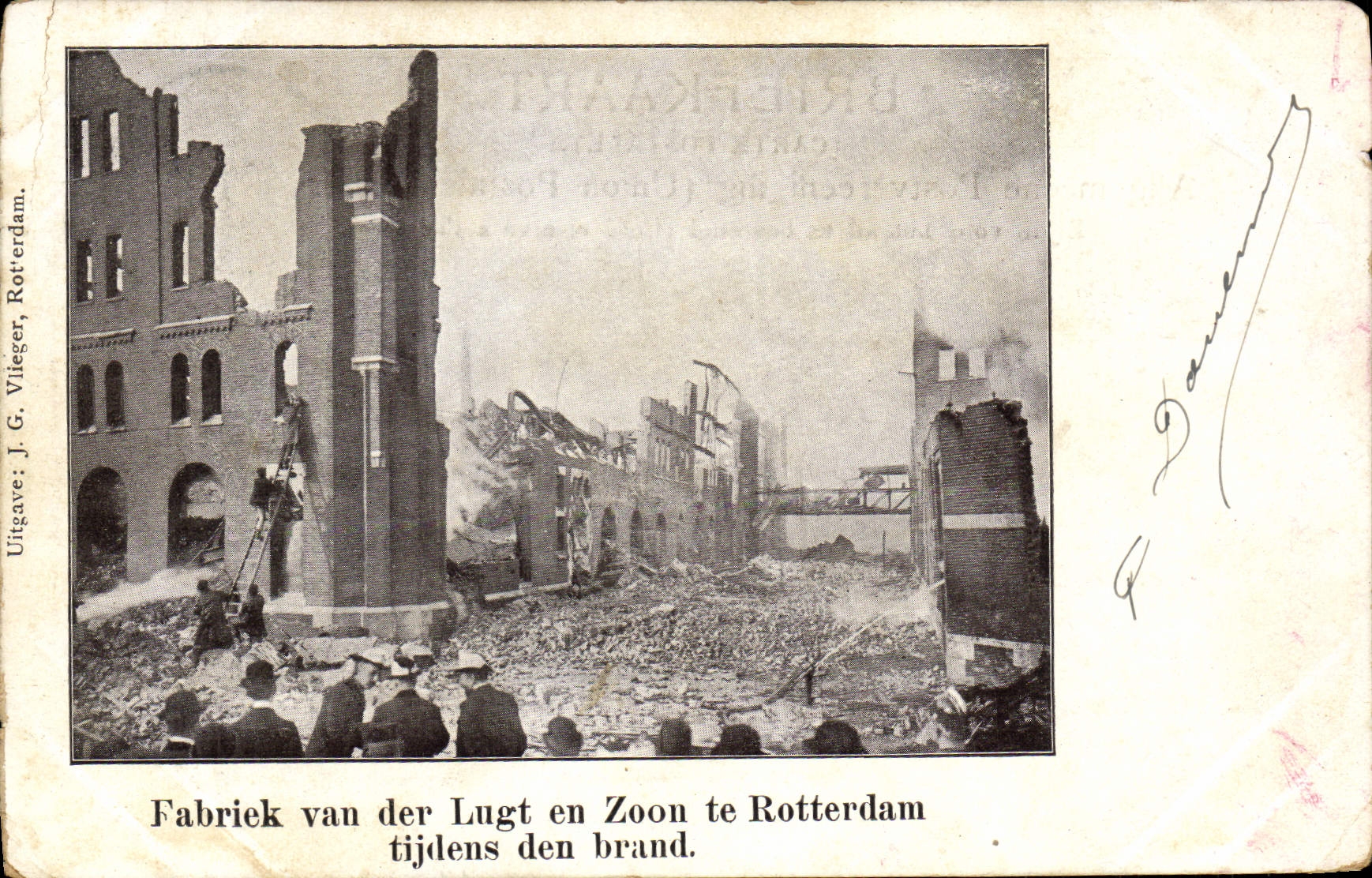 Fabriek van der Lugt en Zoon te Rotterdam tijdens den brand — J.G. Vlieger, Rotterdam