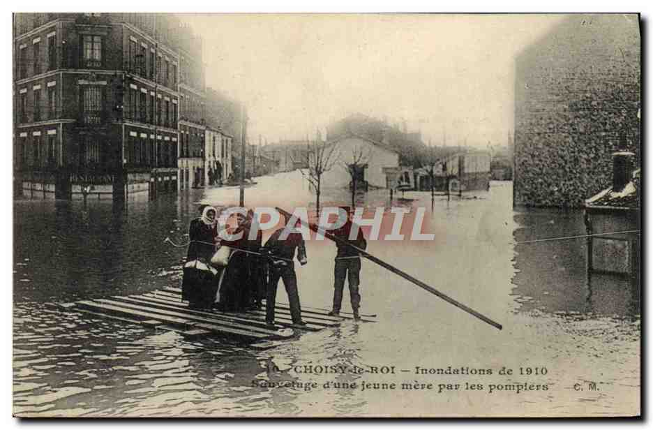 Choisy-le-Roi — Inundaciones de 1910 — Salvamento de una joven madre por parte de los bomberos — C. M.