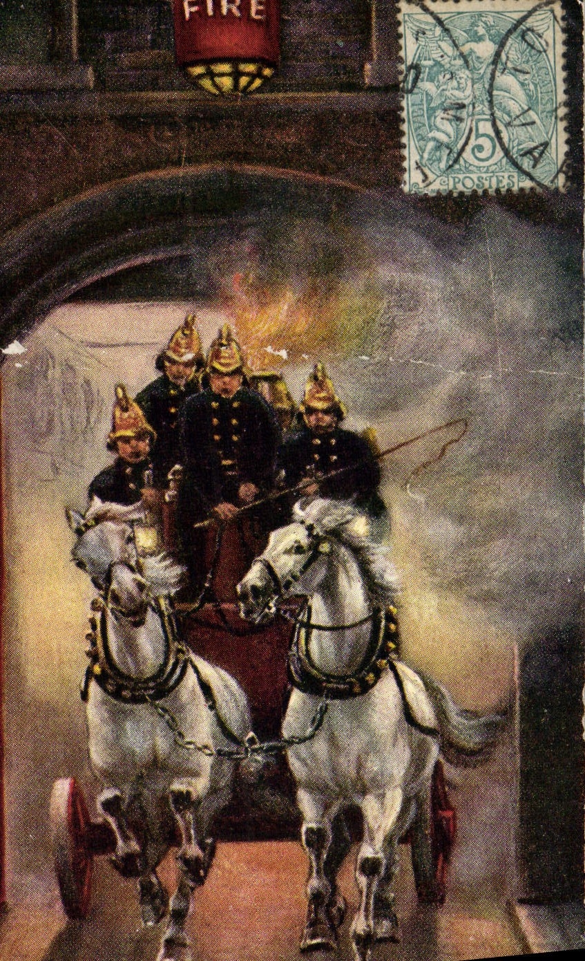CPA Sapeurs Pompiers Firemen Chevaux