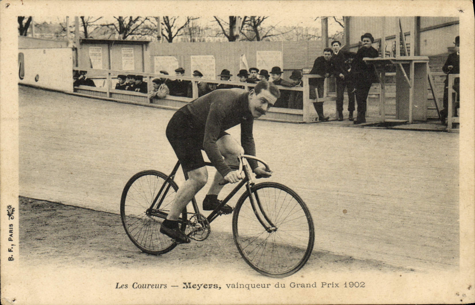 Antike Ansichtskarte Velo Cycle Fahrrad Meyers Sieger des Grand Prix 1902
