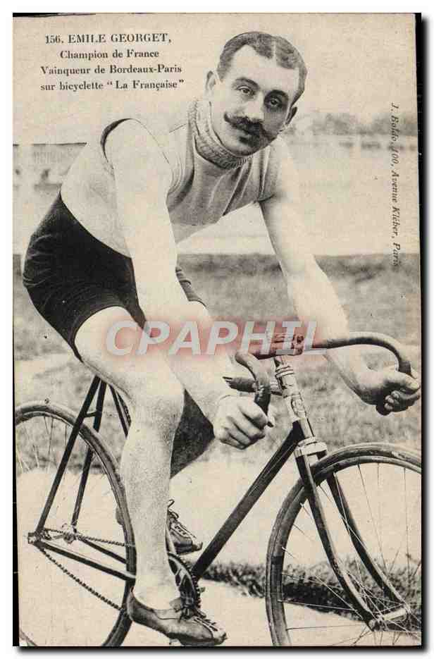 Émile Georget, Champion de France — Vainqueur de Bordeaux-Paris sur bicyclette 'La Française' — J. Boldo, 400, Avenue Kifer, Paris