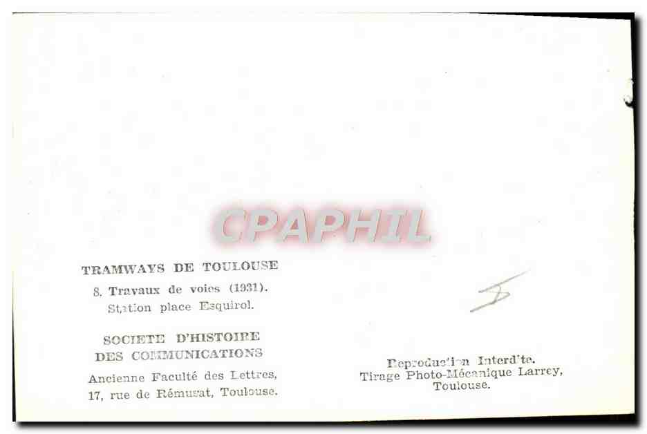 CPM Tramways de Toulouse Station Place Esquirol — Rückseite