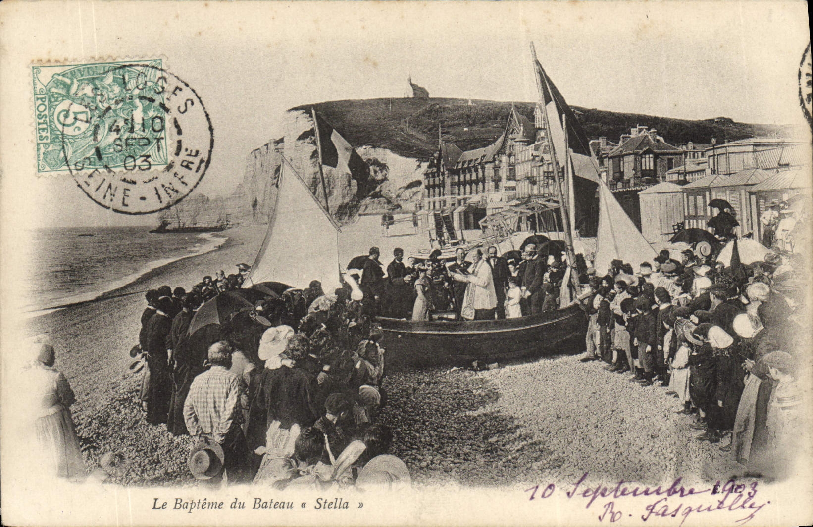 Baptême du Bateau « Stella » — Fasquilly — Établissements Photographiques de Neurdein, Paris - Recto