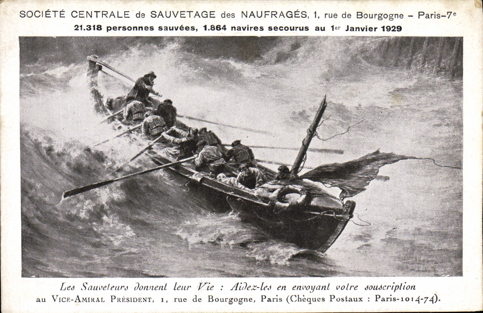 Société Centrale de Sauvetage des Naufragés — Sauvetage en mer — Paris-7e, 1er janvier 1929