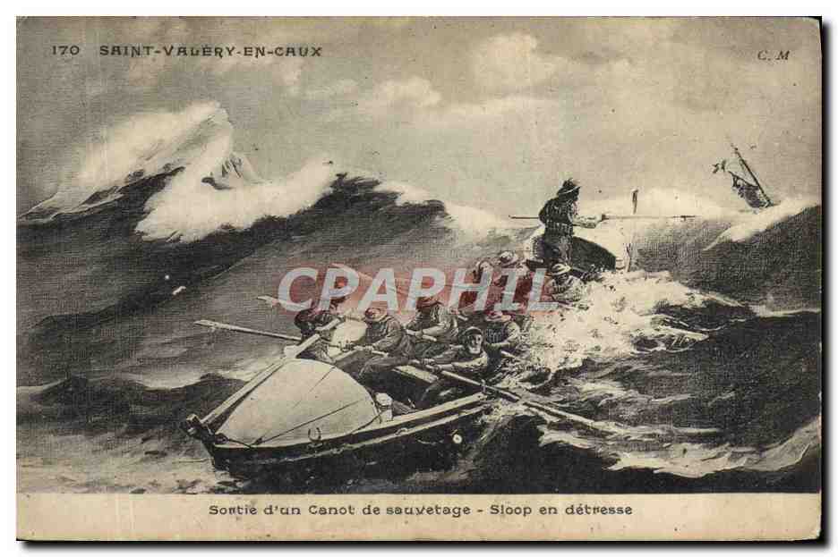 CPA Bateau Saint Valery en Caux Sortie d'un canot de sauvetage Sloop en detresse