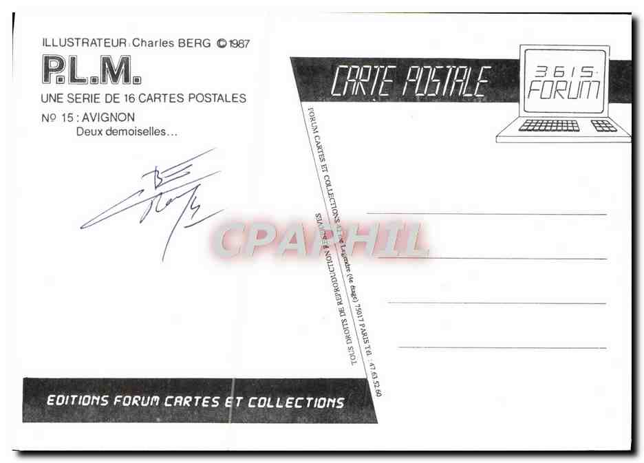 CPM Nu erotique Illustrateur Charles Berg PLM Avignon  — Rückseite