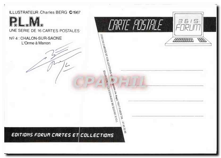 CPM Nu erotique Illustrateur Charles Berg PLM Chalon sur Saone  — Rückseite