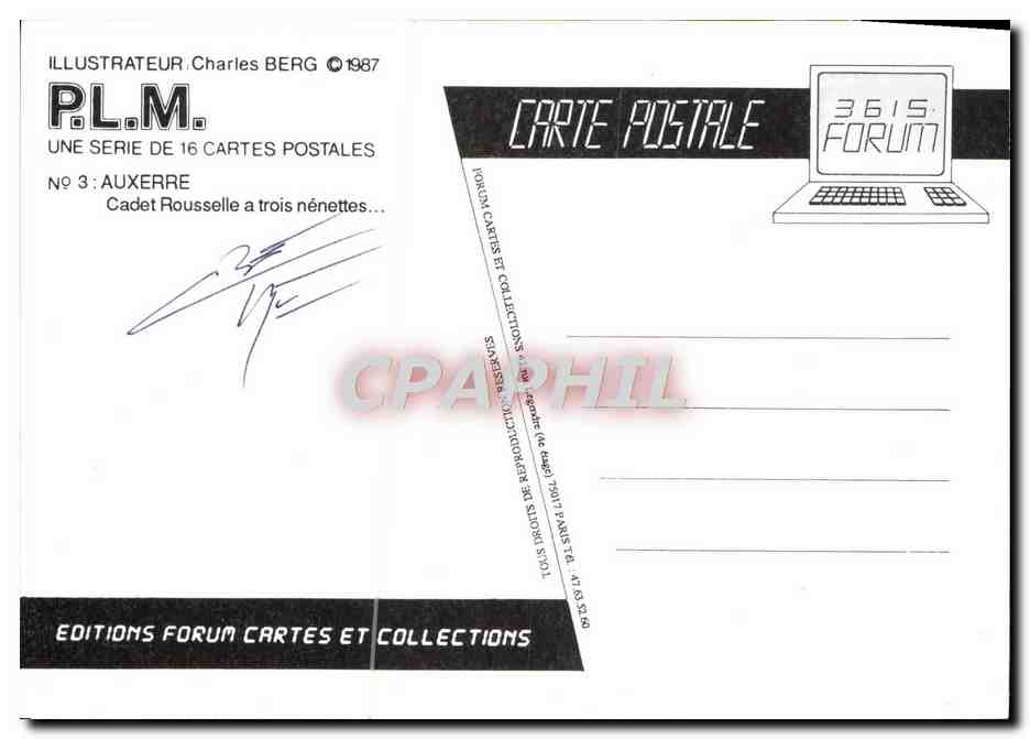 CPM Nu erotique Illustrateur Charles Berg PLM Auxerre  — Rückseite