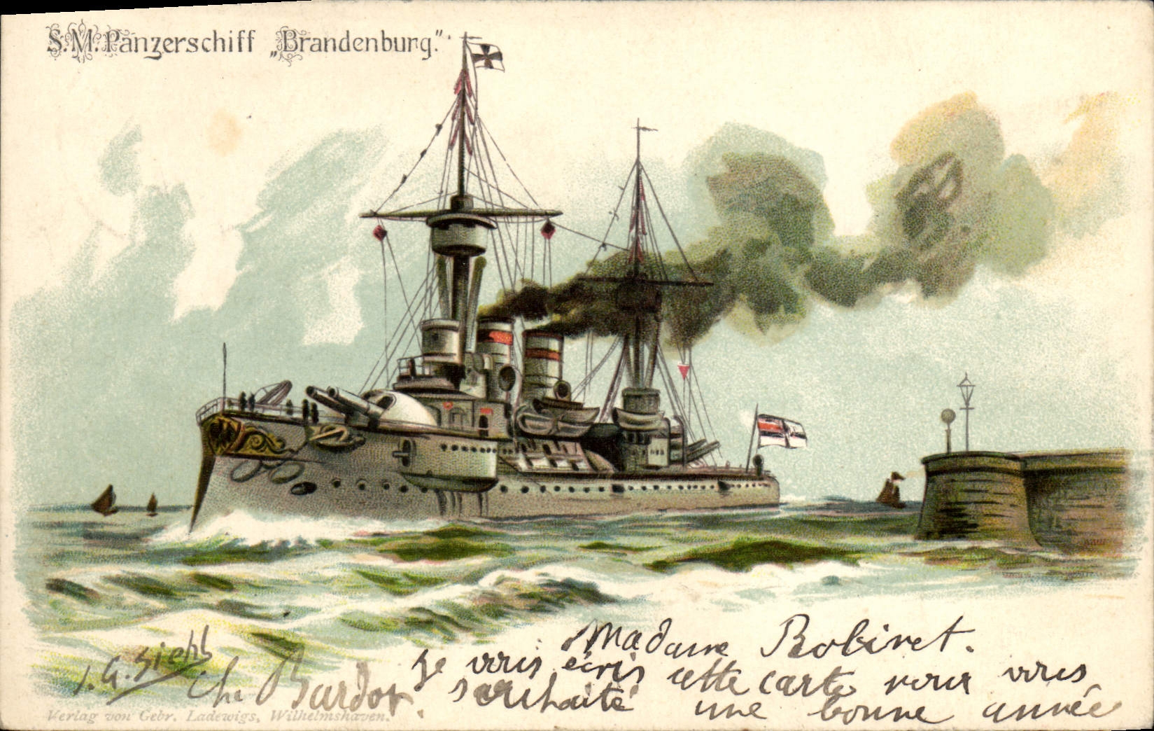S.M. Panzerschiff Brandenburg — bateau de guerre allemand — éditeur G. Sieghl, Wilhelmshaven