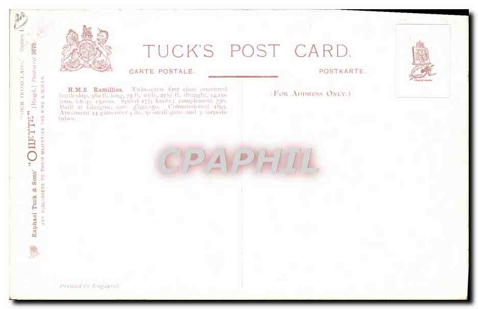 CPA Bateau HMS Ramilliers  — Verso