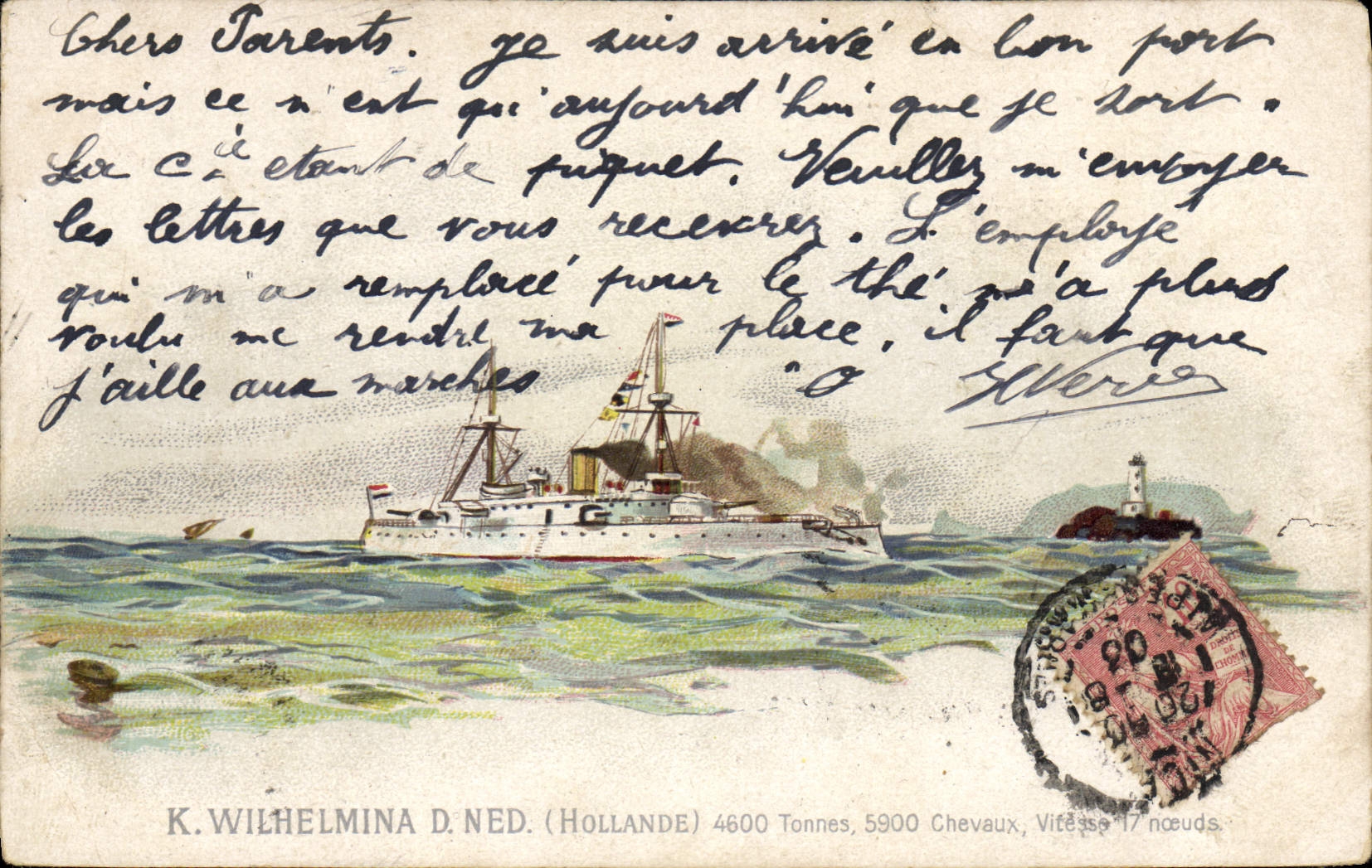 Navire K. Wilhelmina D. Ned. — Hollande — 4600 Tonnes, 5900 Chevaux, Vitesse 17 nœuds