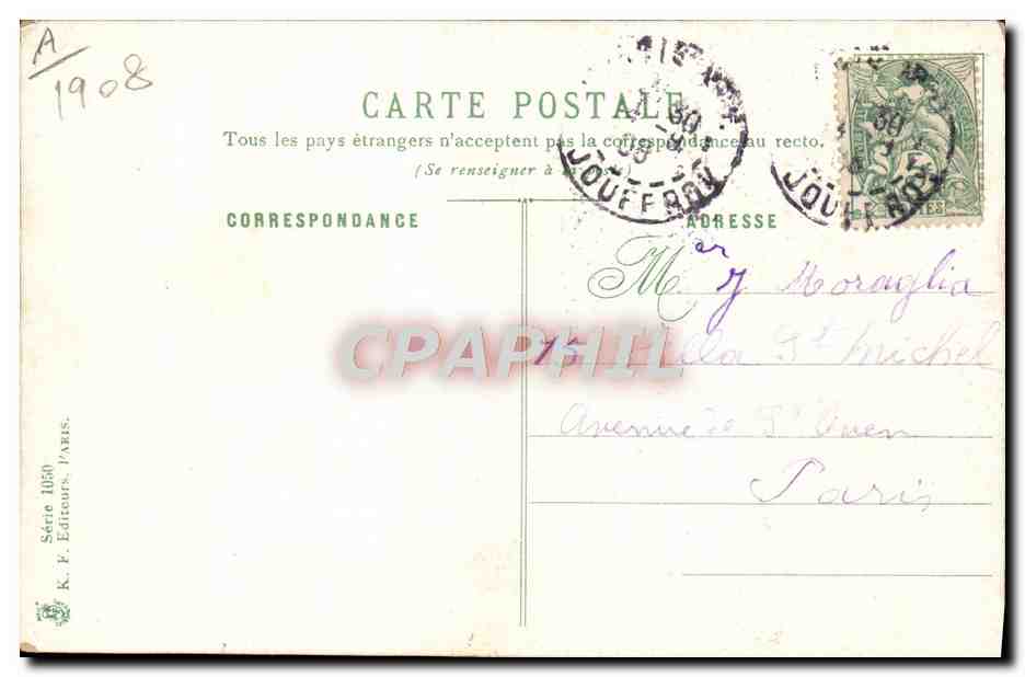 Guichen, croiseur corsaire — 8.300 tonnes, 24.000 chevaux, vitesse 23 nœuds — éditeur K. F. Editeurs, Paris, série 1908 — Verso
