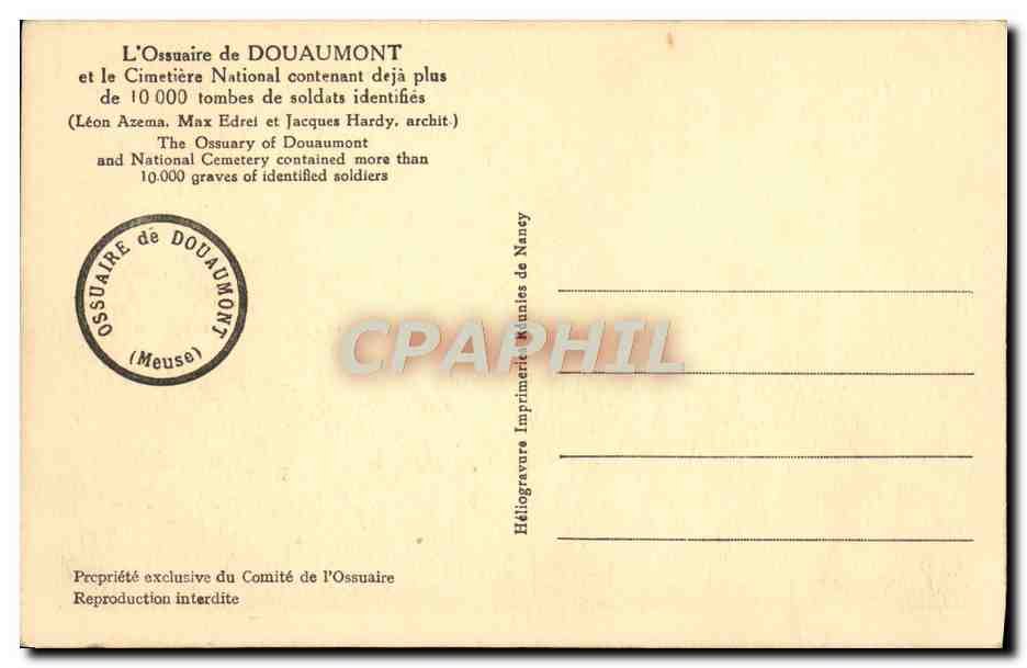 L'Ossuaire de Douaumont — Ossuaire et Cimetière National — Héliogravure Nancy — Reverso
