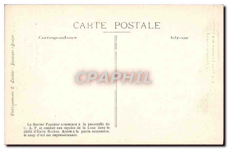 Les Sites Pittoresques de Franche-Comté — Vallée de la Loue, Rapides et Sentier Fournier — MOUTHIER-HTE-PIERRE, n°616 — Verso