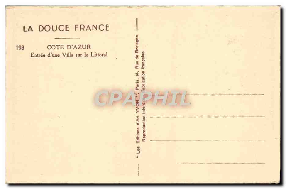 CPA Cote d'Azur Entree d'une villa sur le littoral — Rückseite