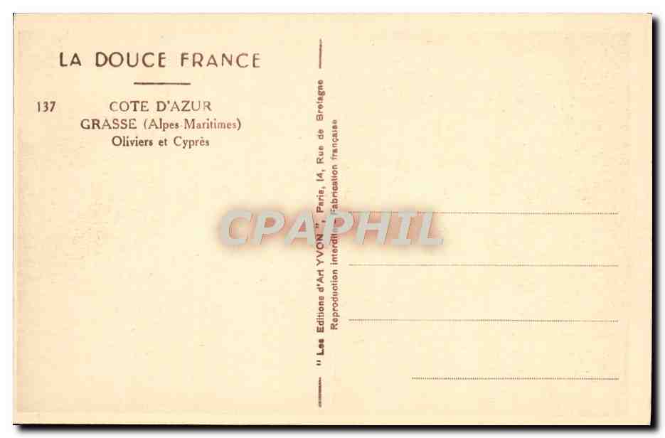 CPA Grasse Oliviers et Cypres — Rückseite