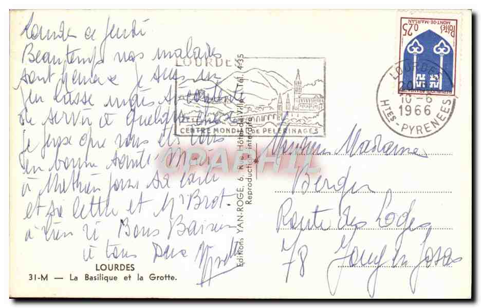 CPM Lourdes La Basilique et la Grotte — Verso