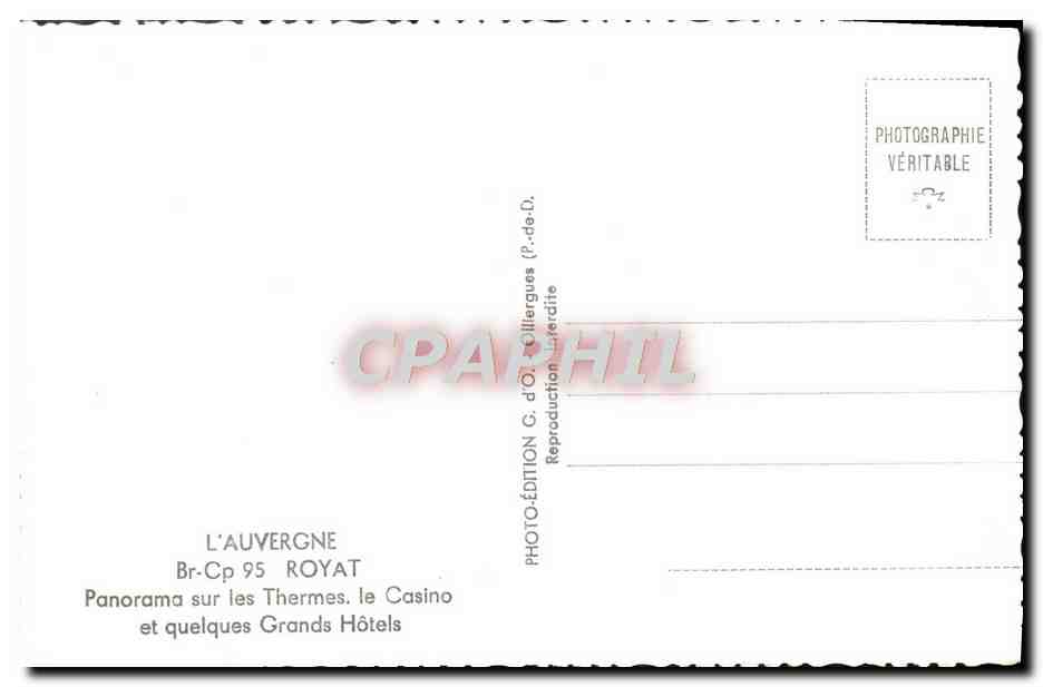 Royat — Panorama sur les Thermes, le Casino et quelques Grands Hôtels — Édition G. d'O. (P.-de-D.) — Reverso