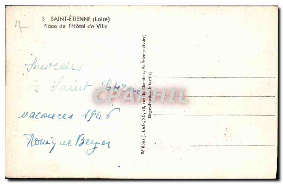 CPM Saint Etienne Place de L'Hotel de Ville — Rückseite