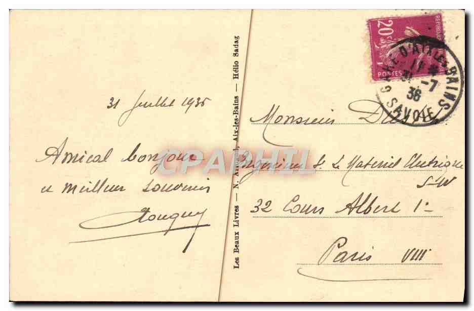 CPA Aix Les Bains Le Parc Les Sources — Rückseite