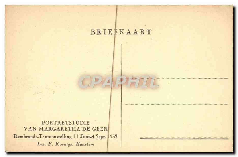 CPA Portretstudie Van Margaretha De Geer Rembrandt Tentoonstelling Haarlem — Verso