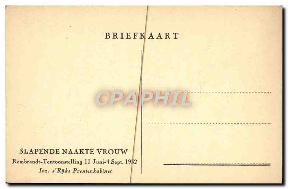 CPA Slapende Naakte Vrouw Rembrandt — Verso
