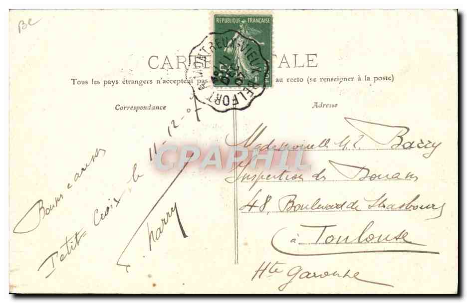 CPA Douane Douanes Douanier Le Ballon d'Alsace sous la neige Le poste des Douaniers — Rückseite